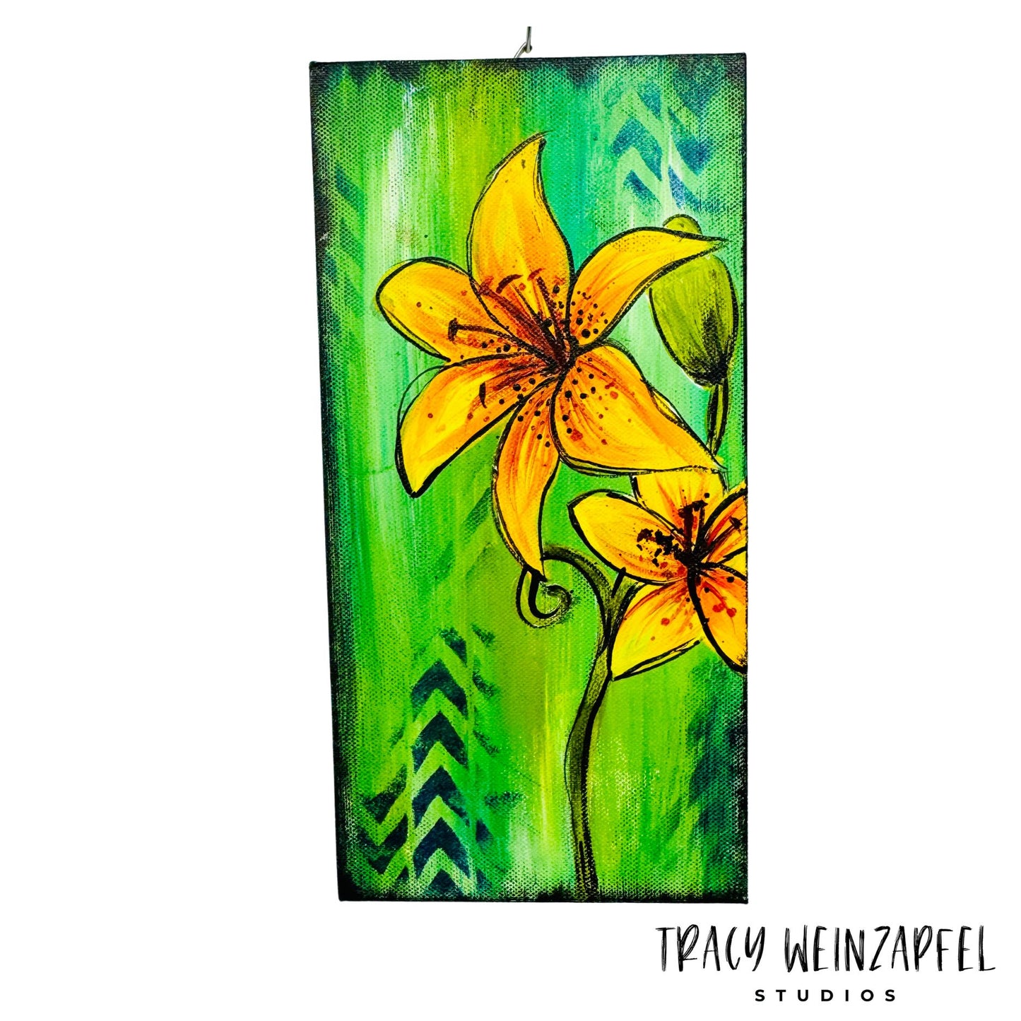 Sunlit Lilies- 6 X 12 Canvas Mixed Media