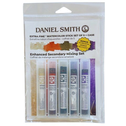 Daniel Smith Extra Fine Watercolor Stick - Set of 5 plus Case (Enhanced Secondary Mixing Set)