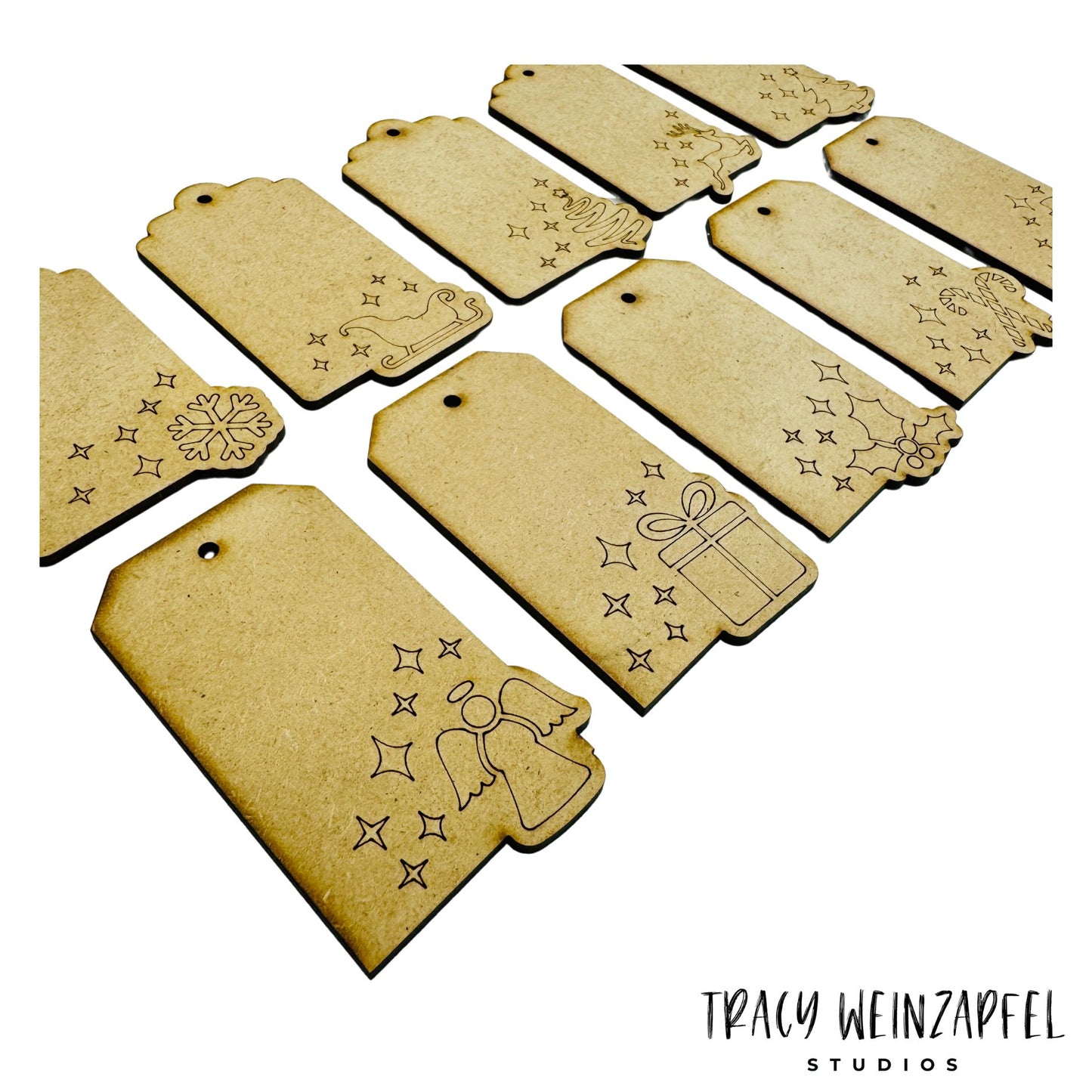 Holiday Gift Tags Set 3 - 2 X 3.5 MDF 1/8" - Set of 10