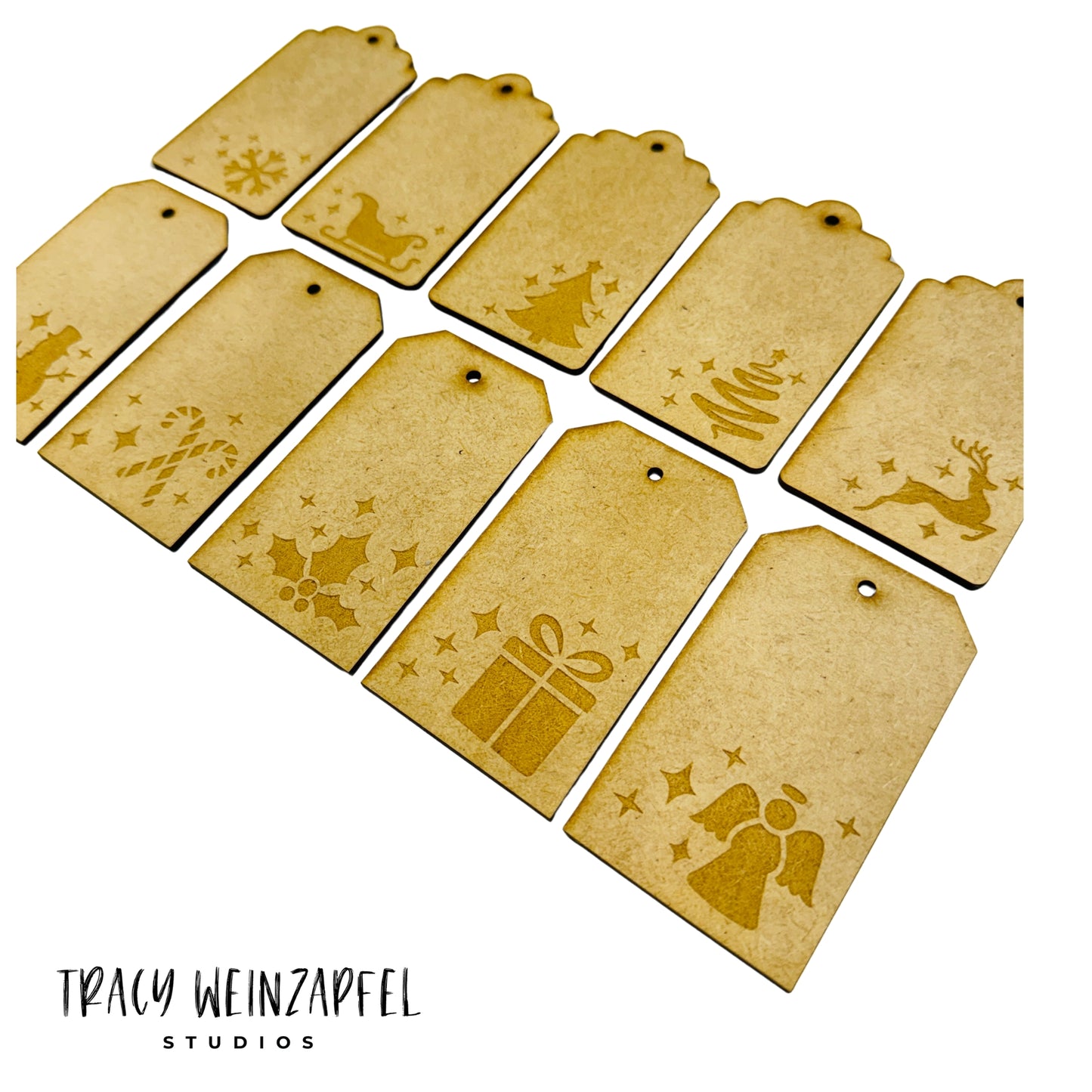Holiday Gift Tags Set 2 - 2 X 3.5 MDF 1/8" - Set of 10