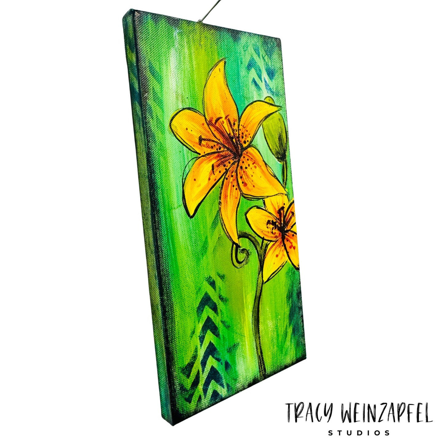 Sunlit Lilies- 6 X 12 Canvas Mixed Media