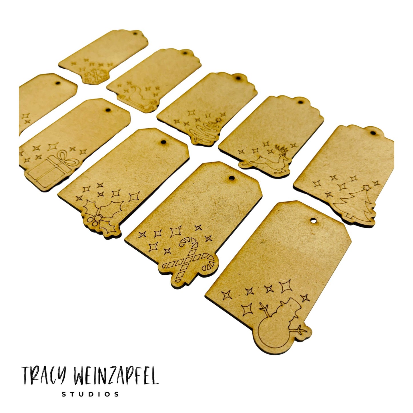 Holiday Gift Tags Set 3 - 2 X 3.5 MDF 1/8" - Set of 10