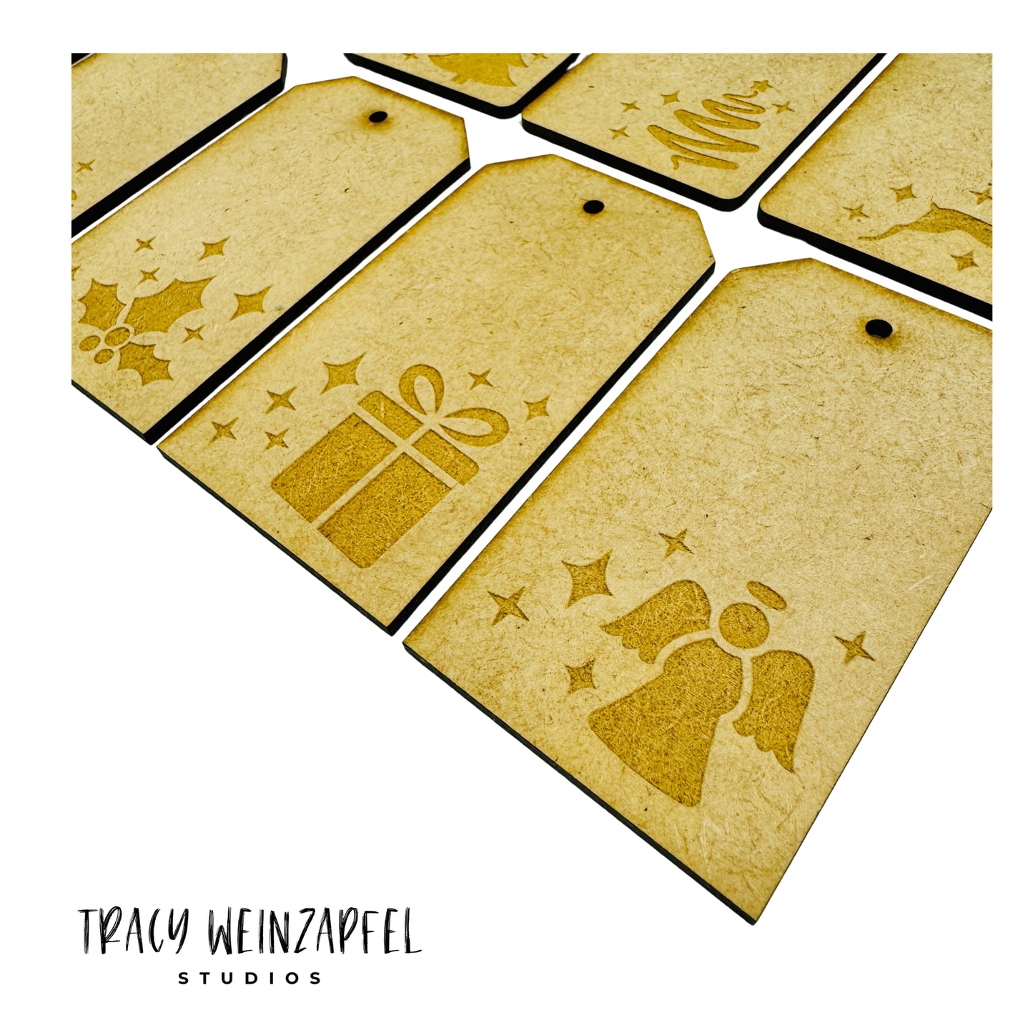 Holiday Gift Tags Set 2 - 2 X 3.5 MDF 1/8" - Set of 10