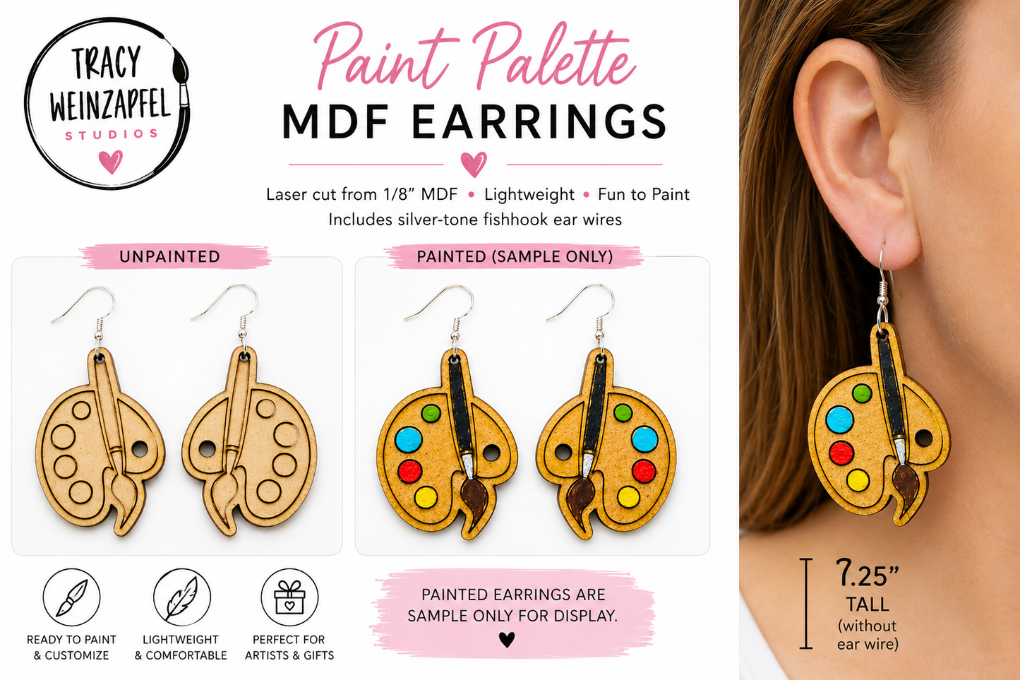 Paint Palette MDF Earrings – Unpainted