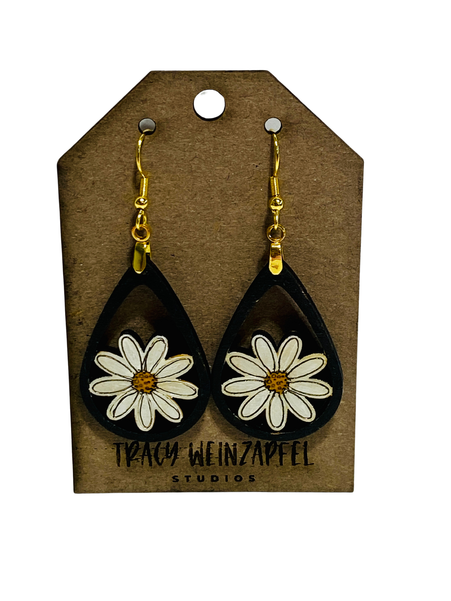 Daisy Wood Earrings - Hand Painted