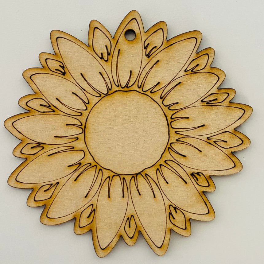4.5" X 4.5" - 1/8" Wood Birch Sunflower Ornament - BULK PACK OF 10 SALE