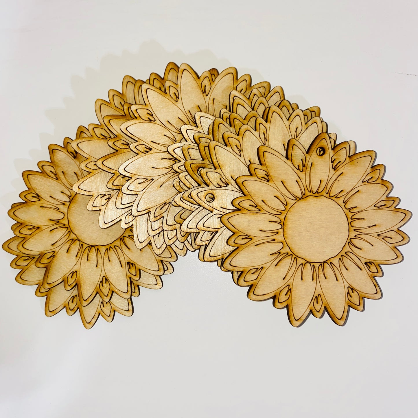 3.5" X 3.5" - 1/8" Wood Birch Sunflower Ornament - BULK 10 PACK SALE