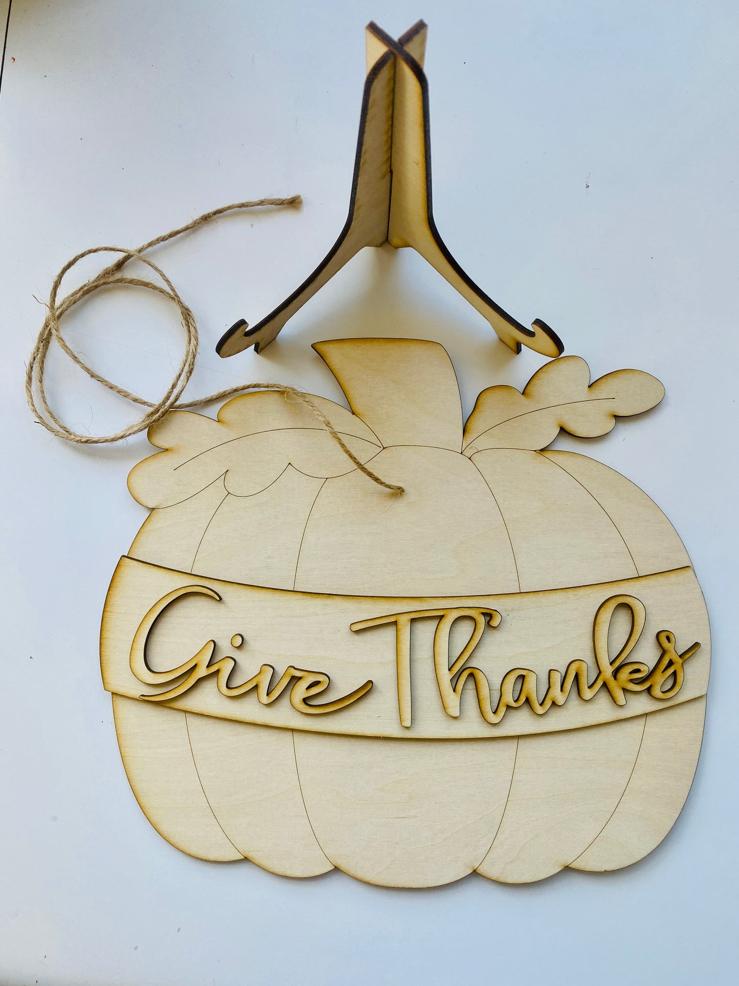 Give Thanks Pumpkin Sign with Stand - Unfinished