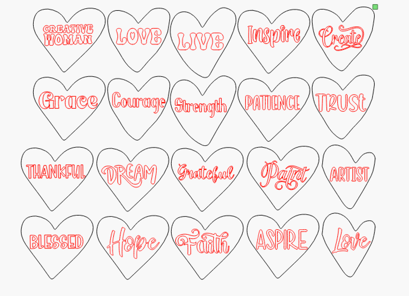 Wood MDF Heart Words of Inspiration - Set of 20
