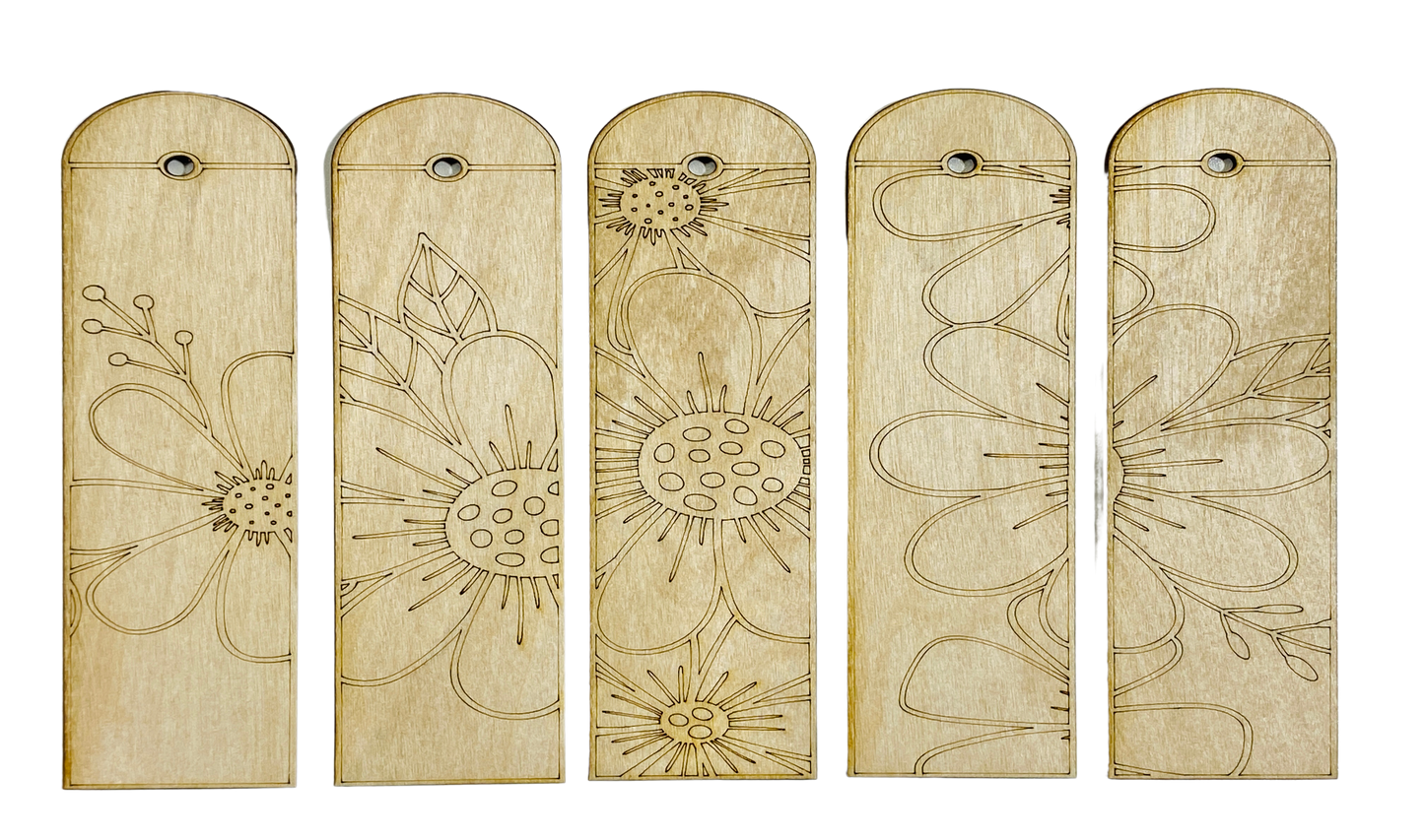 MDF Floral Bookmarks - Set of 5