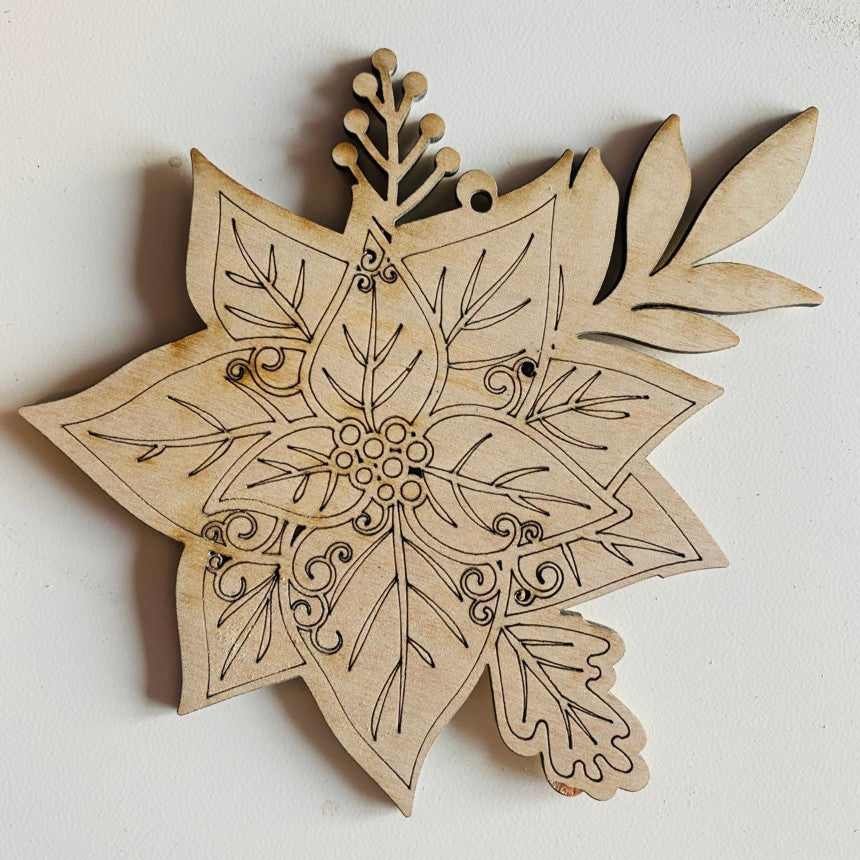 4" X 4.75" - 1/8" MDF Poinsettia Ornament