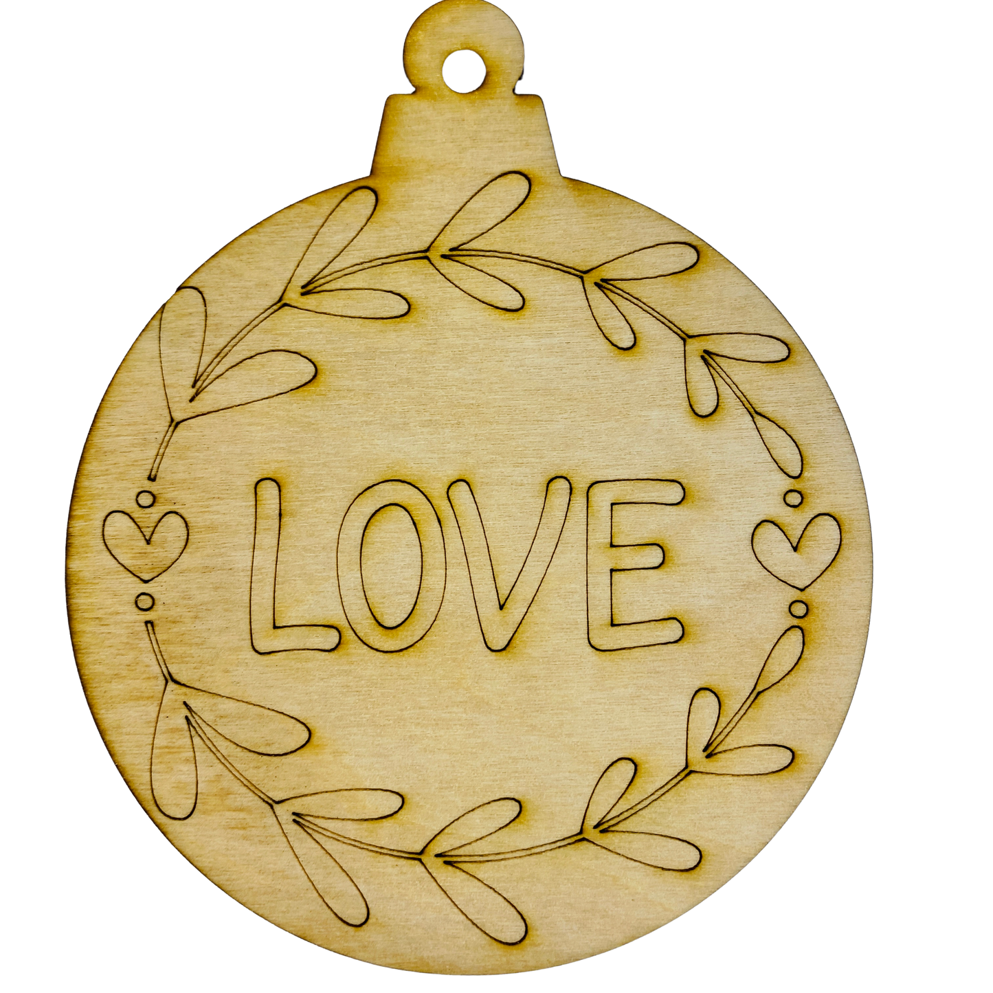 4" Wide 1/8" Birch Wood Ornaments - Love