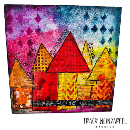 Inspire & Create Village - 12 X 12 Wood Mixed Media