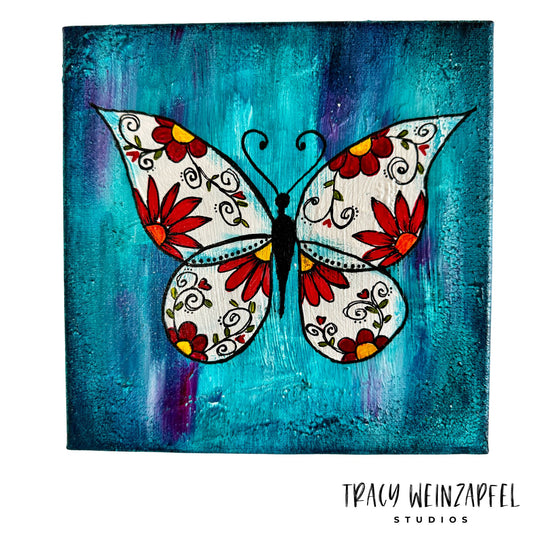 Floral Wings (Butterfly) - 8 X 8 Canvas