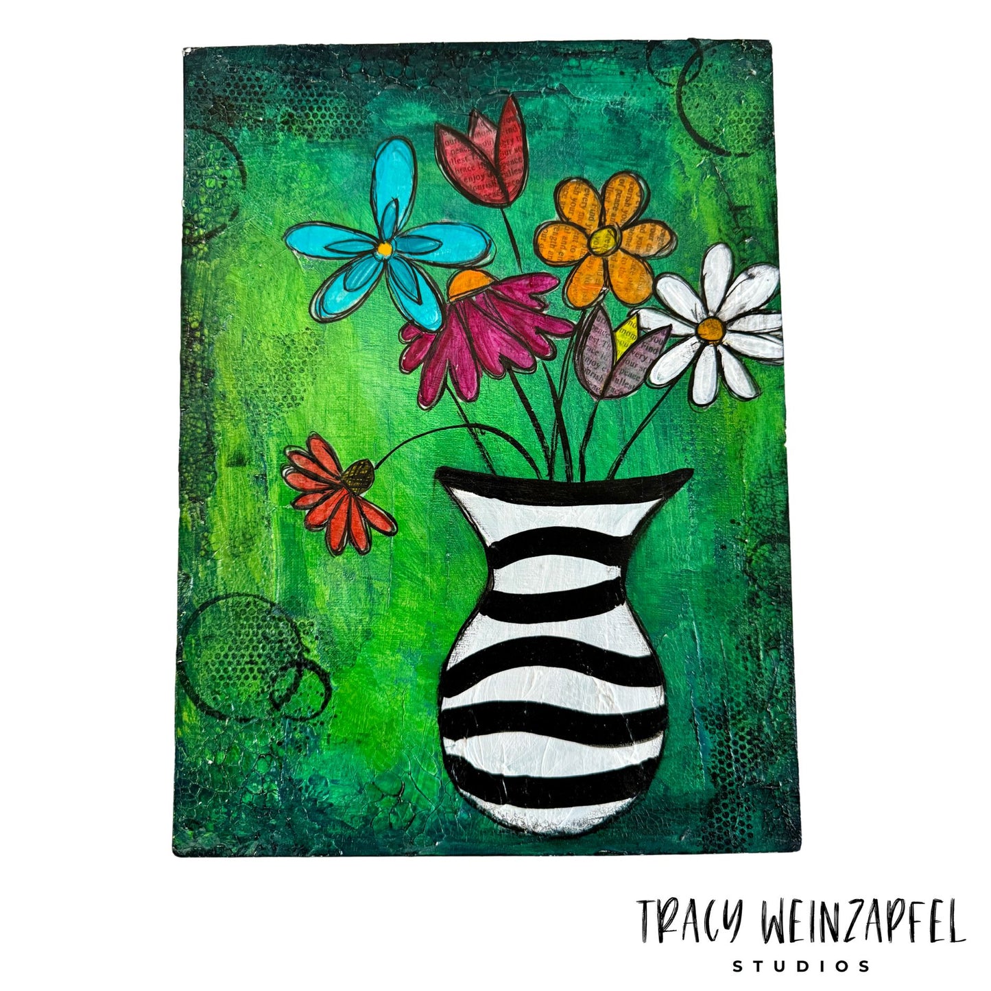 Striped Vase Bouquet- 9 X 12 Canva Panel