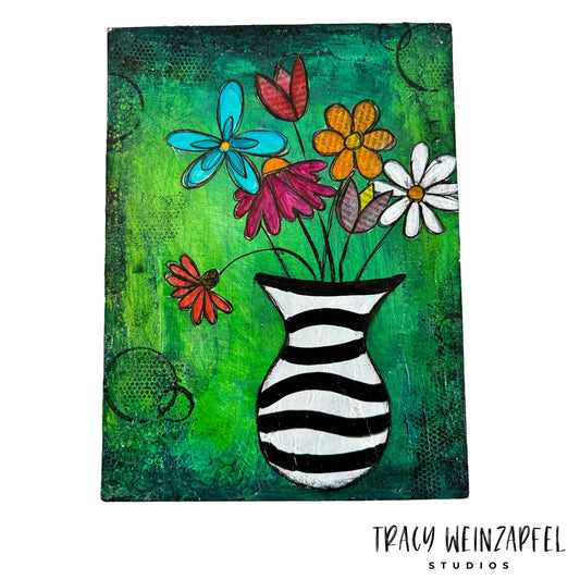 Striped Vase Bouquet- 9 X 12 Canva Panel