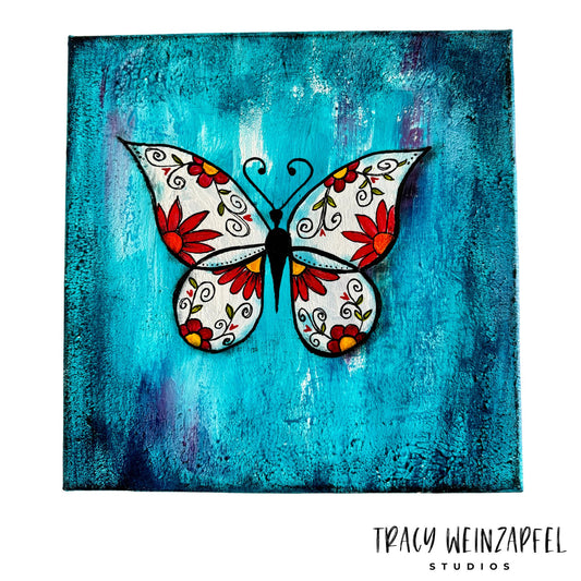 Floral Butterly - 10 X 10 Canvas