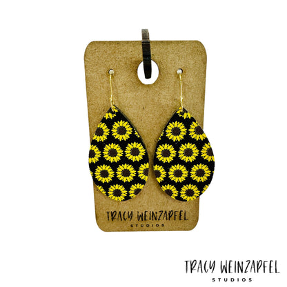 Teardrop Acrylic Earrings - Sunny Sunflowers