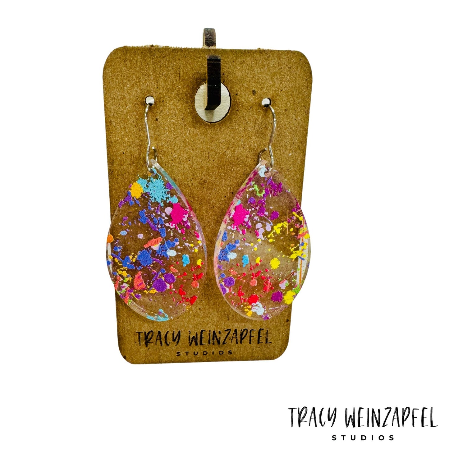 Teardrop Acrylic Earrings - Paint Splatters