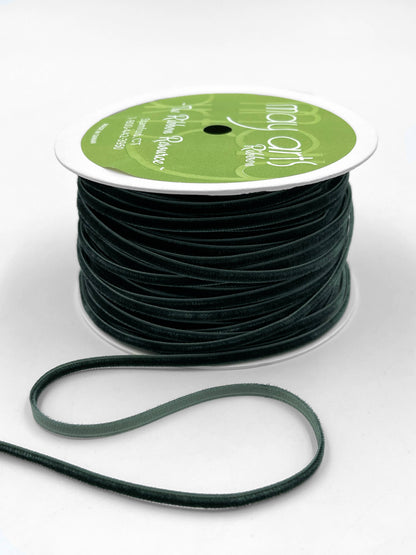 1/8" Dark Green Velvet Cord String - 1 Yard
