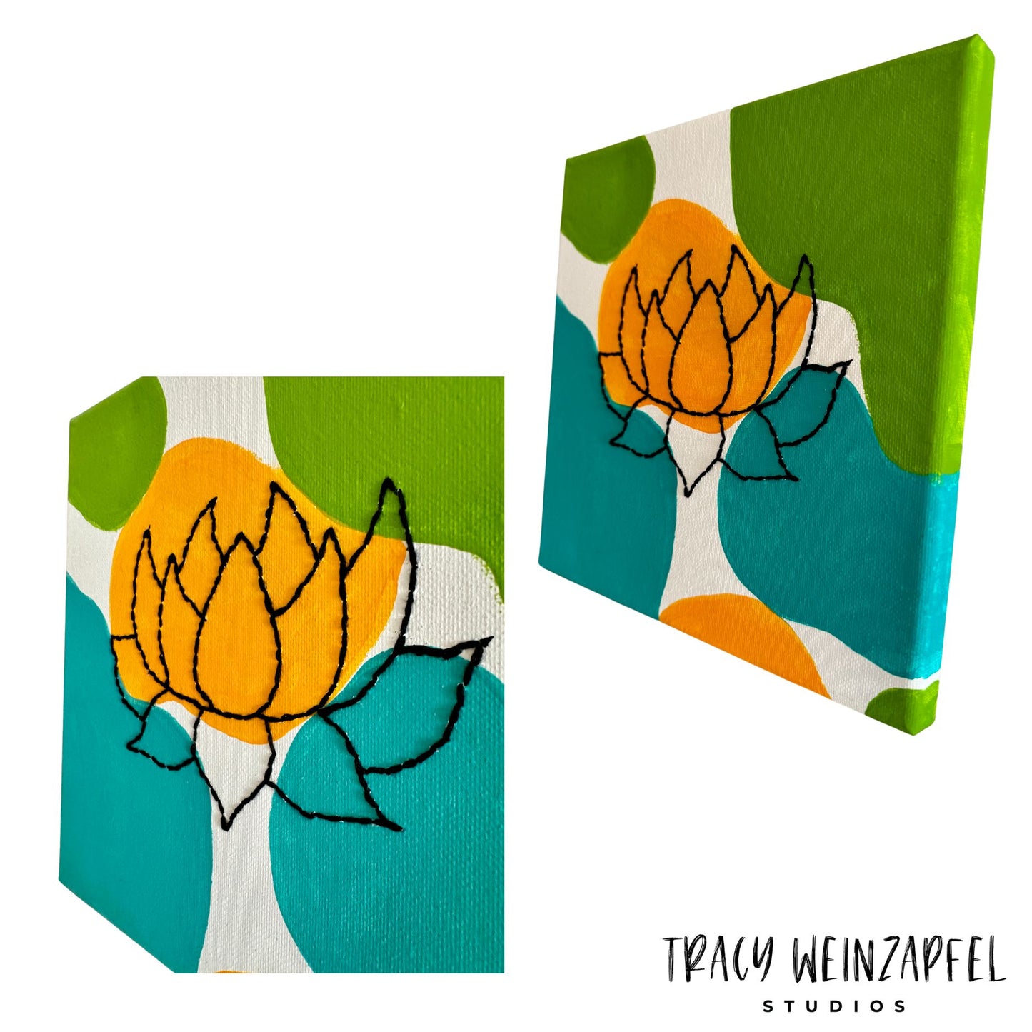 Embroidered Lotus 8 X 8 Canvas