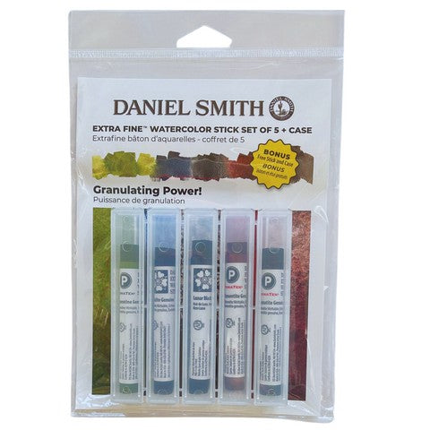 Daniel Smith Extra Fine Watercolor Stick - Set of 5 plus Case (Granulating Power!)