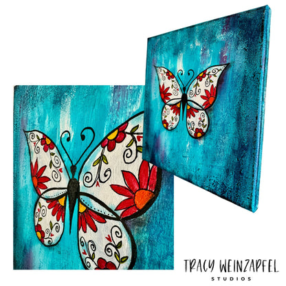 Floral Butterly - 10 X 10 Canvas