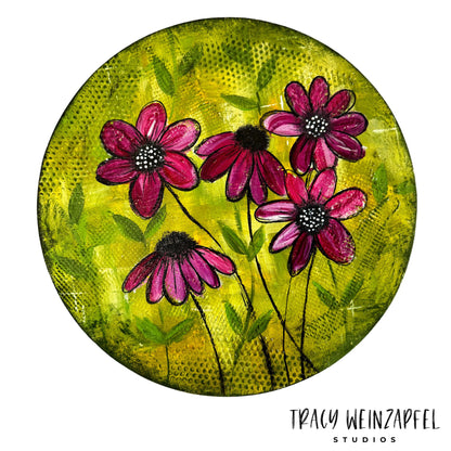 Radiant Blooms - 12" Round Canvas Panel