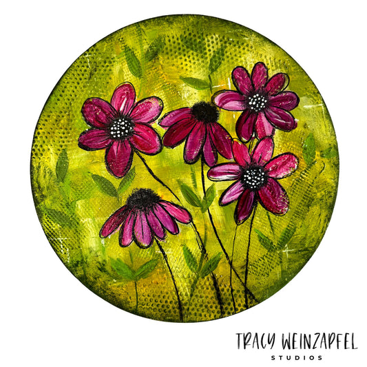 Radiant Blooms - 12" Round Canvas Panel