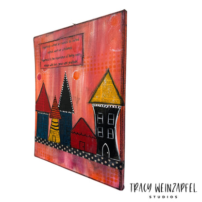 Village of Happiness - 11 X 14 Canvas Mixed Media