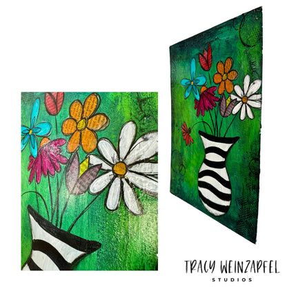 Striped Vase Bouquet- 9 X 12 Canva Panel