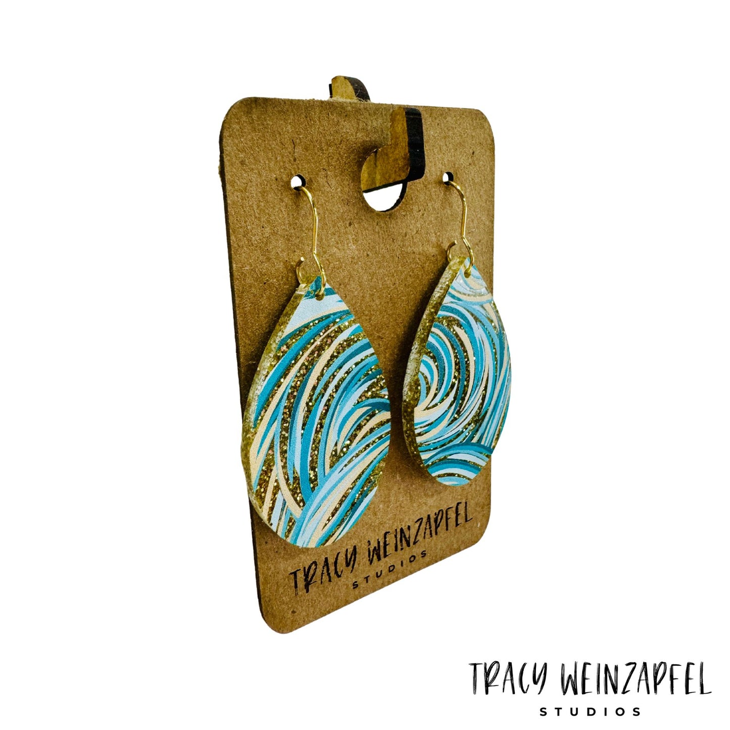 Teardrop Acrylic Earrings - Golden Waves