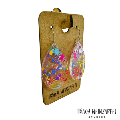 Teardrop Acrylic Earrings - Paint Splatters