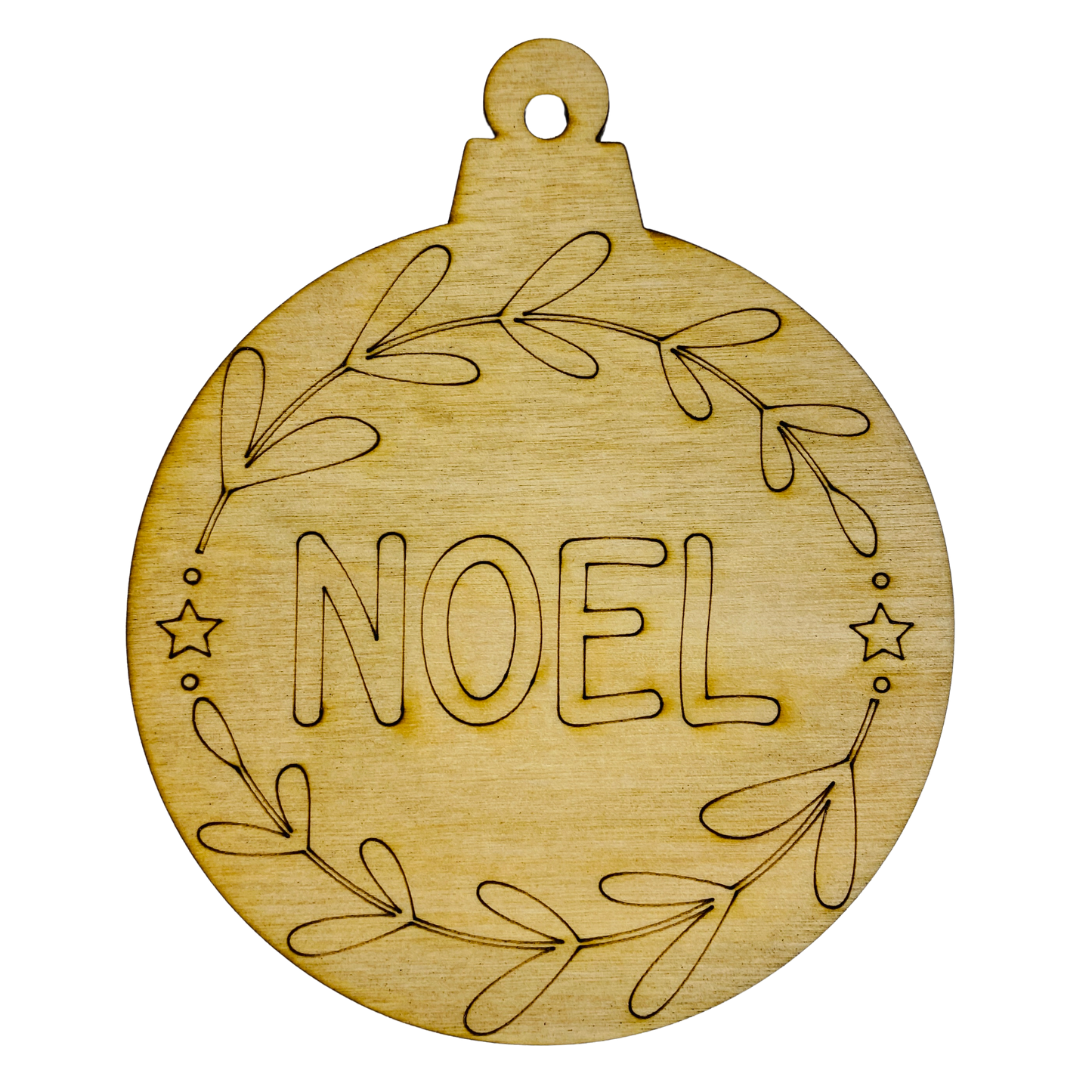 4" Wide 1/8" Birch Wood Ornaments - Noel