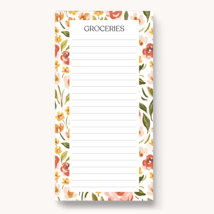Floral Magnetic Grocery Notepad