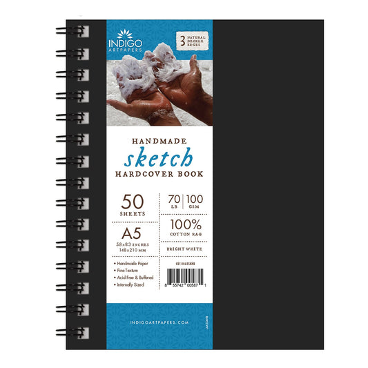 Indigo Handmade Paper Hardbound Sketch Book 100% Cotton 5.5 X 8.3