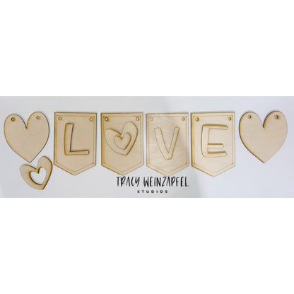 4" X 6" - 1/8" Wood Birch LOVE Banner Set