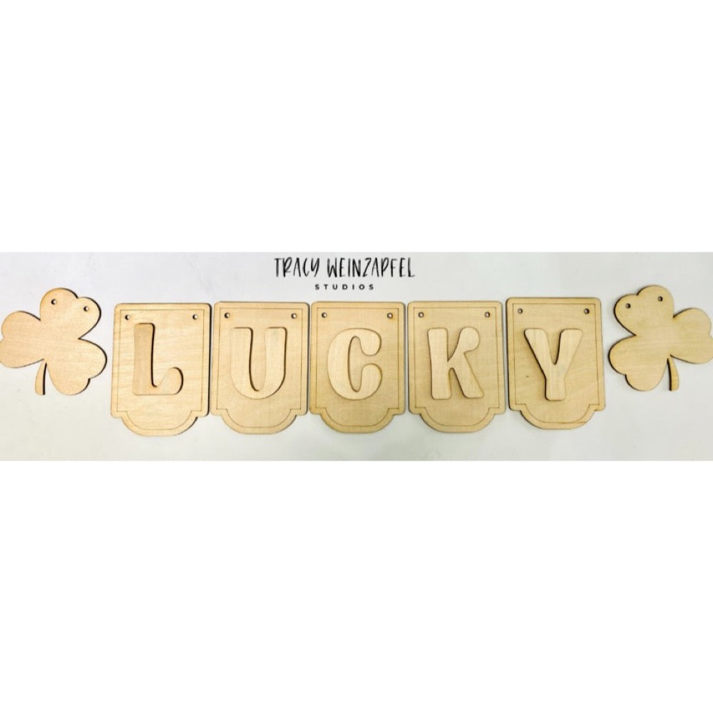 4" X 6" - 1/8" Wood Birch LUCKY Banner Set