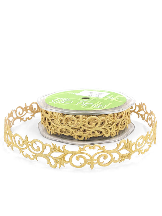 7/8" Gold Fleur-de-lis Scroll Adhesive Ribbon - 1 Yard