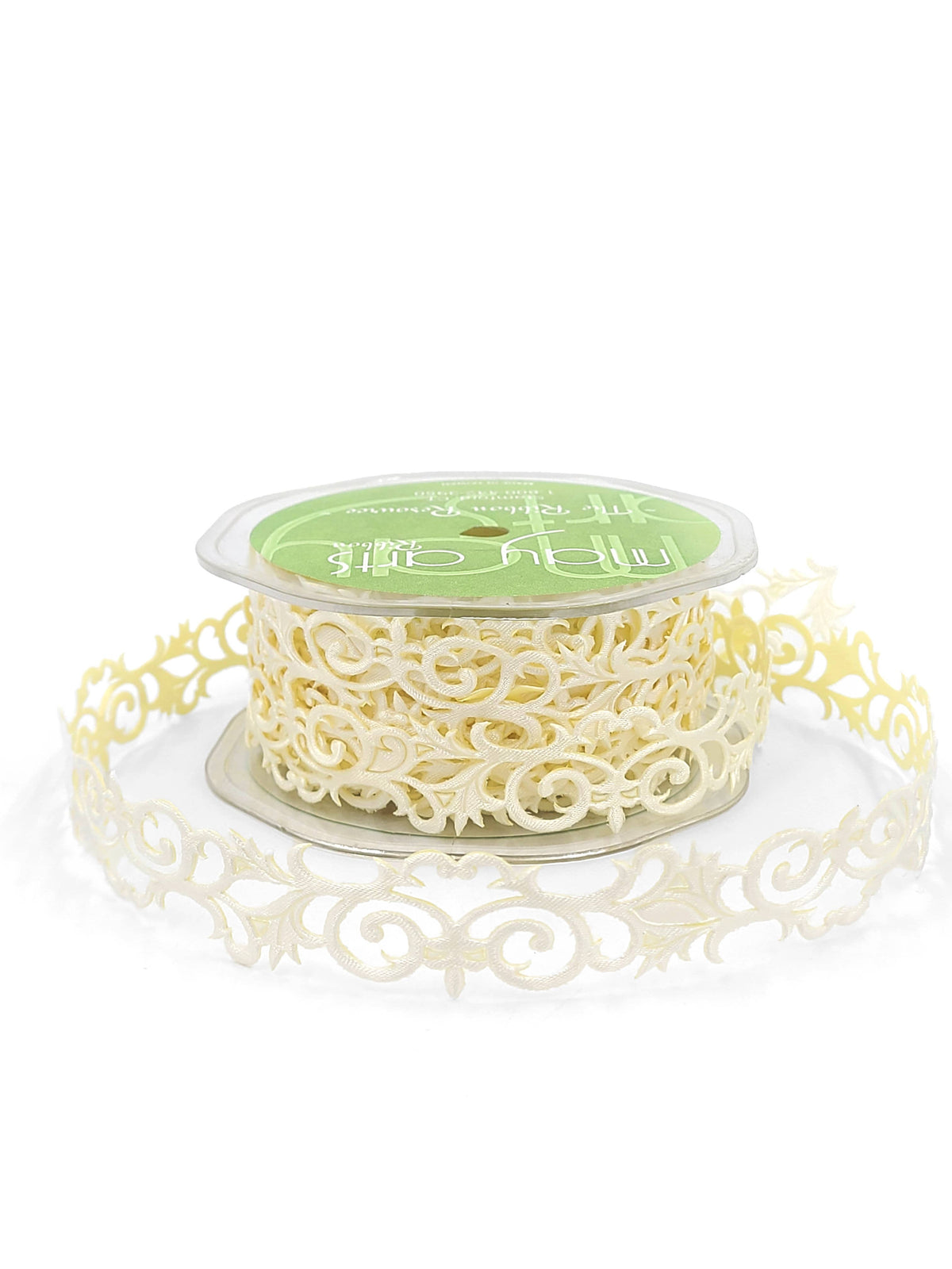 7/8" Ivory Fleur-de-lis Scroll Adhesive Ribbon - 1 Yard