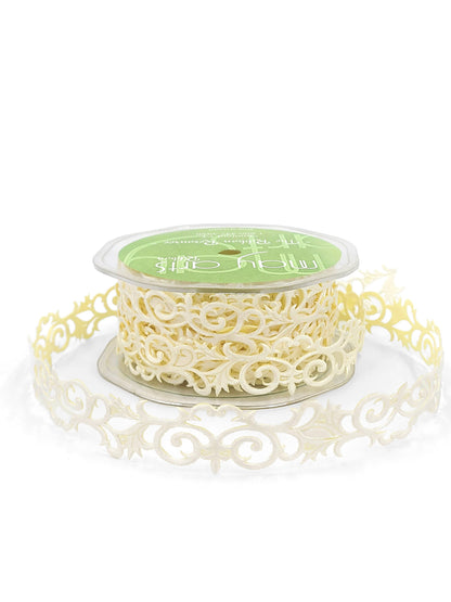 7/8" Ivory Fleur-de-lis Scroll Adhesive Ribbon - 1 Yard