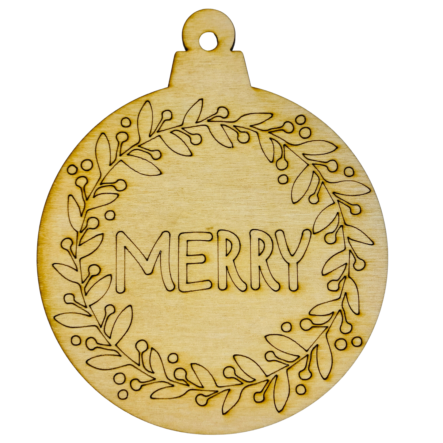4" Wide 1/8" Birch Wood Ornaments - Merry
