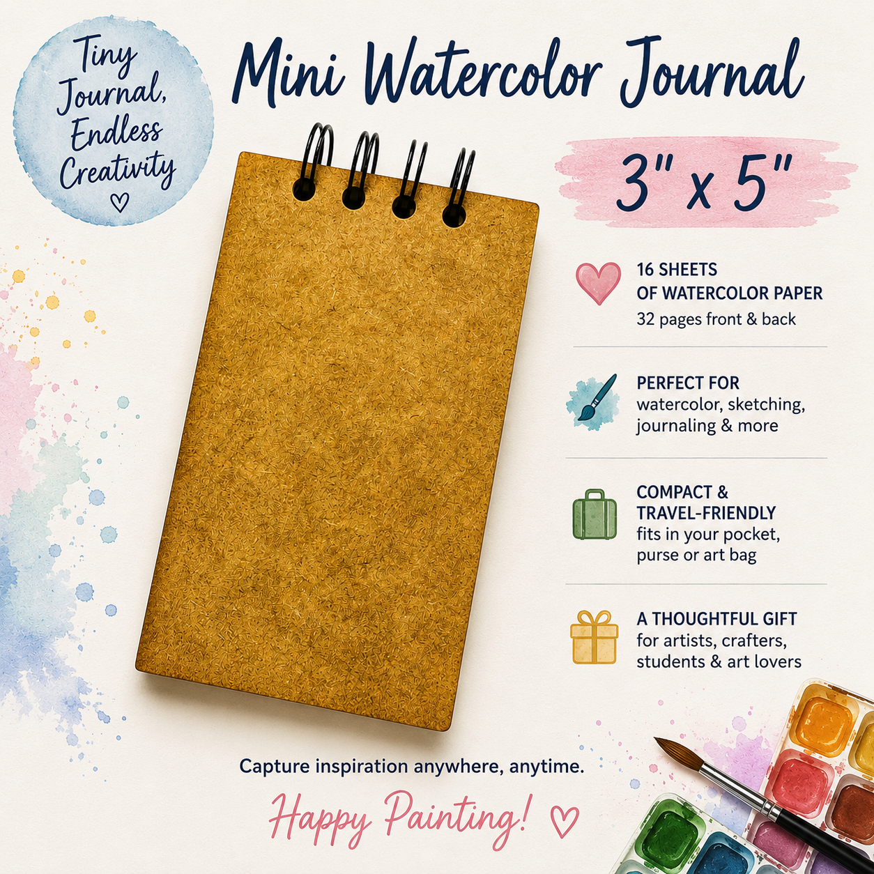 3" x 5" Mini Watercolor Journal