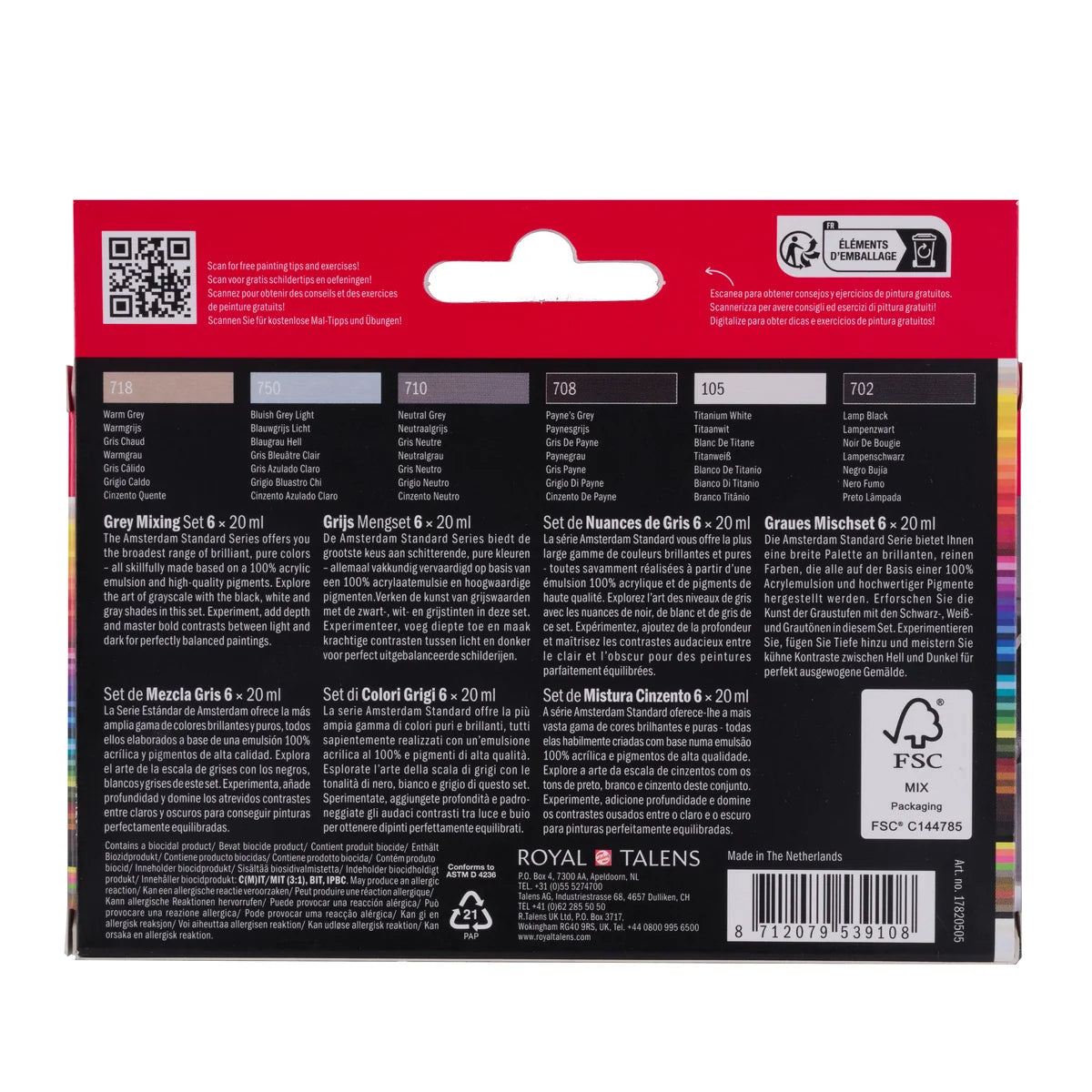Royal Talens Amsterdam Acrylics Standard Series - 6 X 20 ML Grey Mixing Set