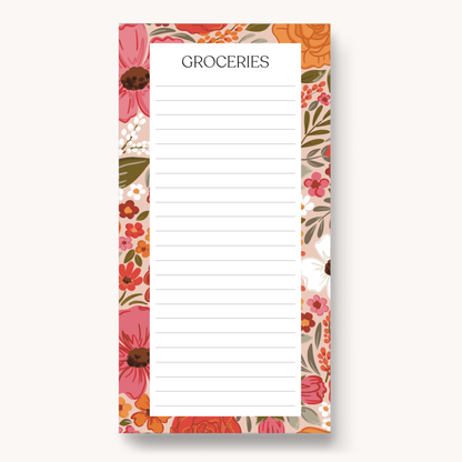 Floral Magnetic Grocery Notepad