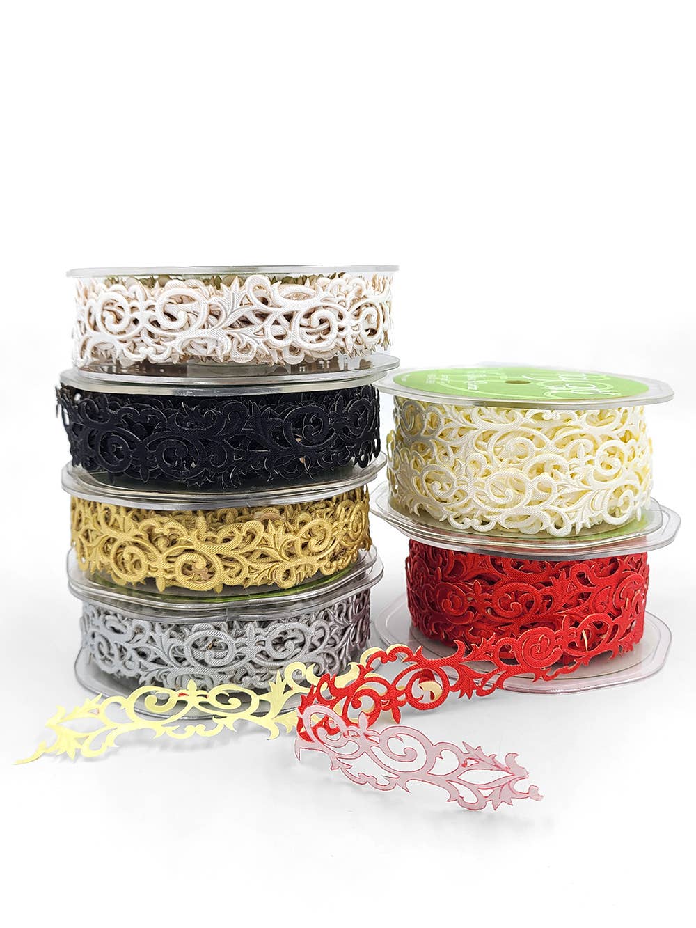 7/8" Ivory Fleur-de-lis Scroll Adhesive Ribbon - 1 Yard