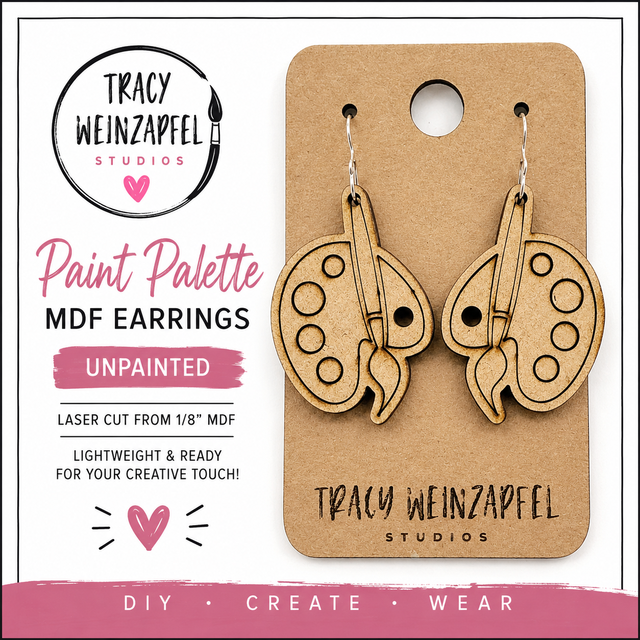Paint Palette MDF Earrings – Unpainted