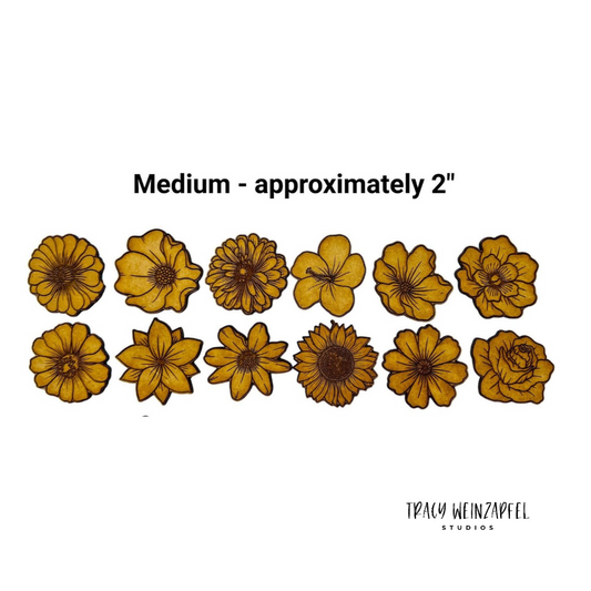 Etched Floral Embellishments 1/8" MDF - Medium (Set of 12)