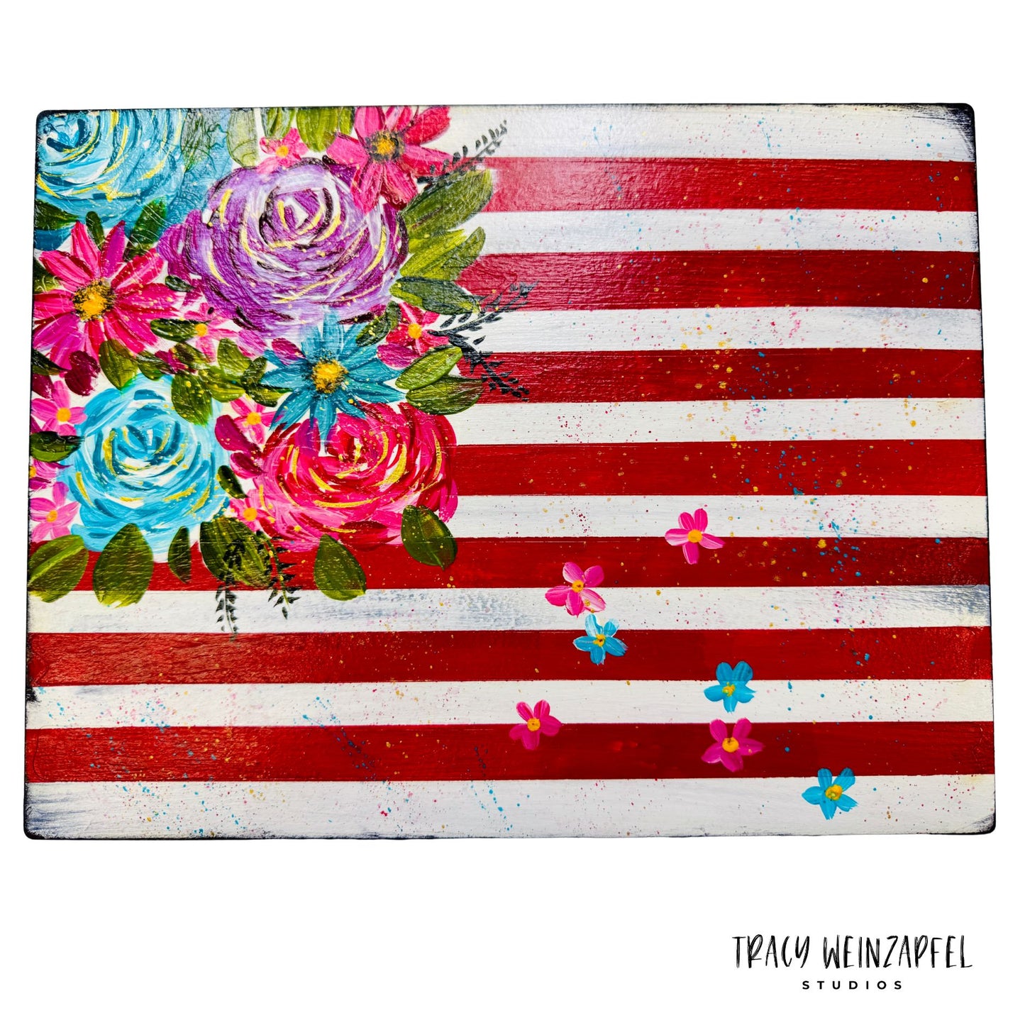 Red, White & Bloom Mixed Media Surface – 9" x 12"