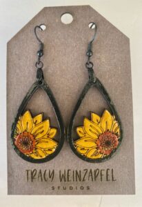 Sunflower Wood Earrings - Hand Painted